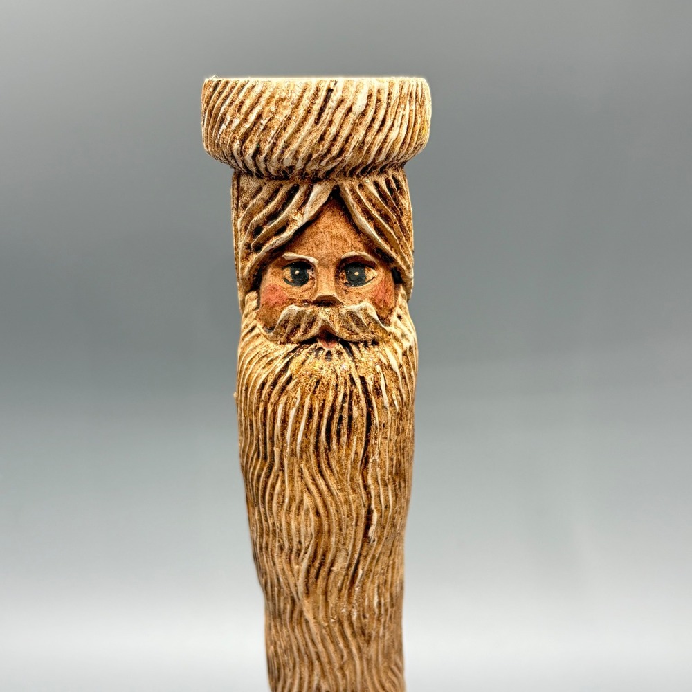 Carved‎ Wood Folk Art Santa Claus Candle Holder Primitive Rustic Sculpture Decor